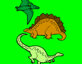 Desenho Três classes de dinossauros pintado por victor