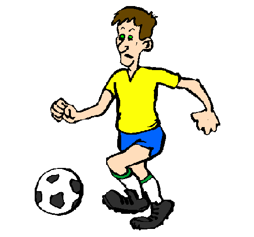 Jogador de futebol colorido com bola
