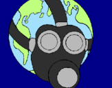 Desenho Terra com máscara de gás pintado por amanda