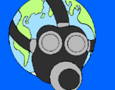 Desenho Terra com máscara de gás pintado por amanda cury