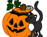 Desenho Abóbora e gato pintado por carlota