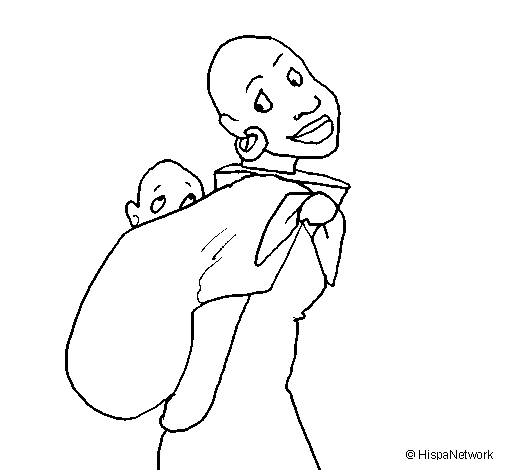 Desenho Africana com pano porta-bebé pintado por Mulher