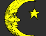 Desenho Lua e estrela pintado por ava