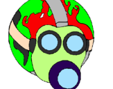 Desenho Terra com máscara de gás pintado por regis