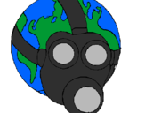 Desenho Terra com máscara de gás pintado por sol forte