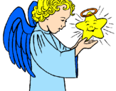 Desenho Anjo e estrela pintado por abobora