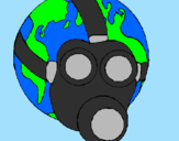 Desenho Terra com máscara de gás pintado por patrick