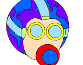 Desenho Terra com máscara de gás pintado por ANA CARLA