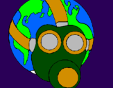 Desenho Terra com máscara de gás pintado por Antonio