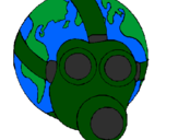 Desenho Terra com máscara de gás pintado por guillermo