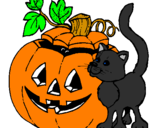 Desenho Abóbora e gato pintado por Mayara