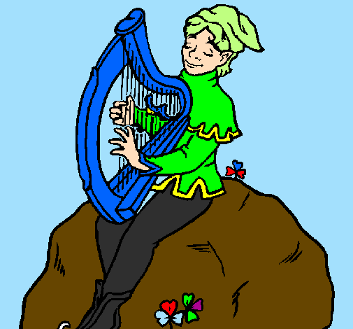 Duende a tocar harpa