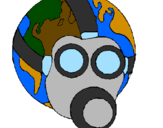 Desenho Terra com máscara de gás pintado por vania sofia