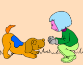 Desenho Menina e cão a brincar pintado por isis