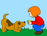 Desenho Menina e cão a brincar pintado por Matheus