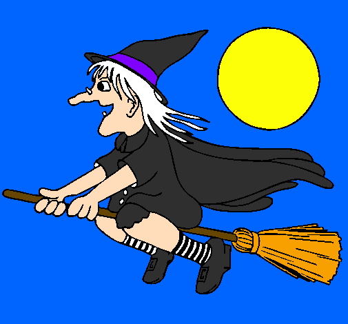Desenho de Bruxa em vassoura voadora pintado e colorido por Usuário não  registrado o dia 06 de Novembro do 2009