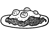 Desenho Esparguete com carne pintado por macarrão