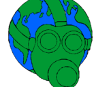 Desenho Terra com máscara de gás pintado por carlos vinicios