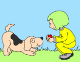 Desenho Menina e cão a brincar pintado por jm