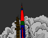Desenho Lançamento foguete pintado por Margarida Ferreira