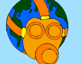 Desenho Terra com máscara de gás pintado por Julinha