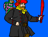 Desenho Pirata com um papagaio pintado por MARCOS