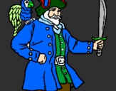 Desenho Pirata com um papagaio pintado por            igor felipe