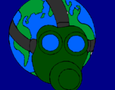 Desenho Terra com máscara de gás pintado por gmd