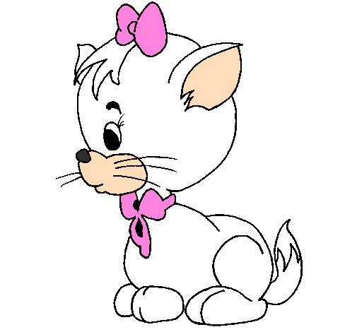 Desenho de Gatinha com laço para Colorir - Colorir.com