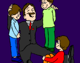 Desenho Papá com os seus 3 filhos pintado por Pepy