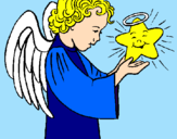 Desenho Anjo e estrela pintado por rafaela