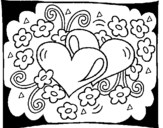 Desenho Corações e flores pintado por amor