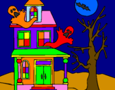 Desenho Casa do terror pintado por marcela 8 anos