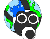 Desenho Terra com máscara de gás pintado por tancredo/erick