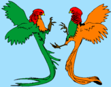 Desenho Aves com caudas grandes pintado por wellington