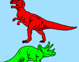 Desenho Tricerátopo e tiranossauro rex pintado por Gabriel araujo 3 aninhos