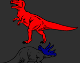 Desenho Tricerátopo e tiranossauro rex pintado por victor