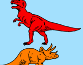 Desenho Tricerátopo e tiranossauro rex pintado por apavorado
