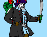 Desenho Pirata com um papagaio pintado por silvia