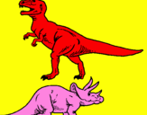 Desenho Tricerátopo e tiranossauro rex pintado por Gabriel araújo 3 aninhos