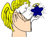 Desenho Anjo e estrela pintado por anjo 