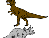 Desenho Tricerátopo e tiranossauro rex pintado por guilerme