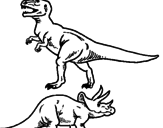 Desenho Tricerátopo e tiranossauro rex pintado por Kauã Rex