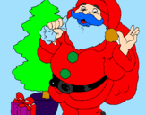 Desenho Santa Claus e uma árvore de natal pintado por natal