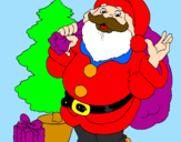 Desenho Santa Claus e uma árvore de natal pintado por natal