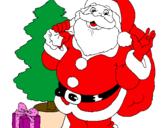 Desenho Santa Claus e uma árvore de natal pintado por Paola Pedroso