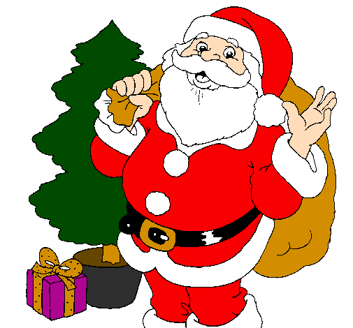Desenho de Santa Claus e uma árvore de natal pintado e colorido por Usuário  não registrado o dia 01 de Dezembro do 2010