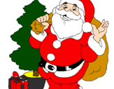 Desenho Santa Claus e uma árvore de natal pintado por victor e matheus
