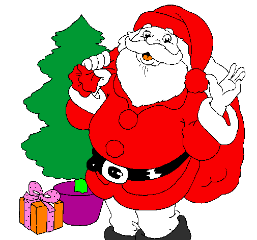 Desenho de Santa Claus e uma árvore de natal pintado e colorido por Usuário  não registrado o dia 04 de Dezembro do 2010