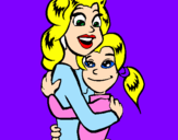 Desenho Mãe e filha abraçaram pintado por nay
